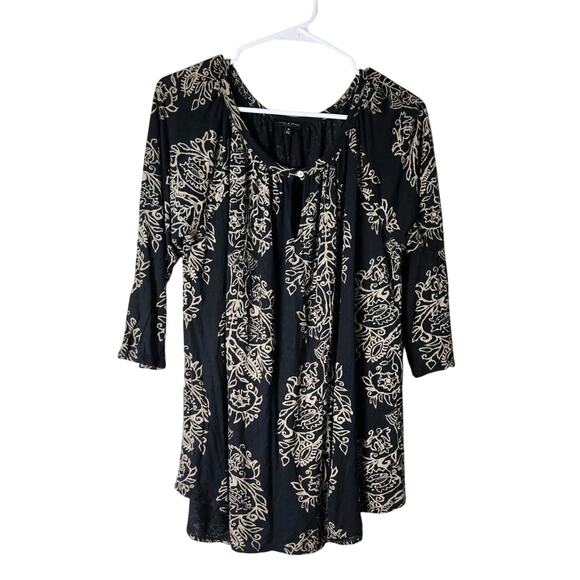 Lucky Brand Tunic Blouse Plus Size 1X Black Floral 3/4 Sleeve Boho - Picture 1 of 7